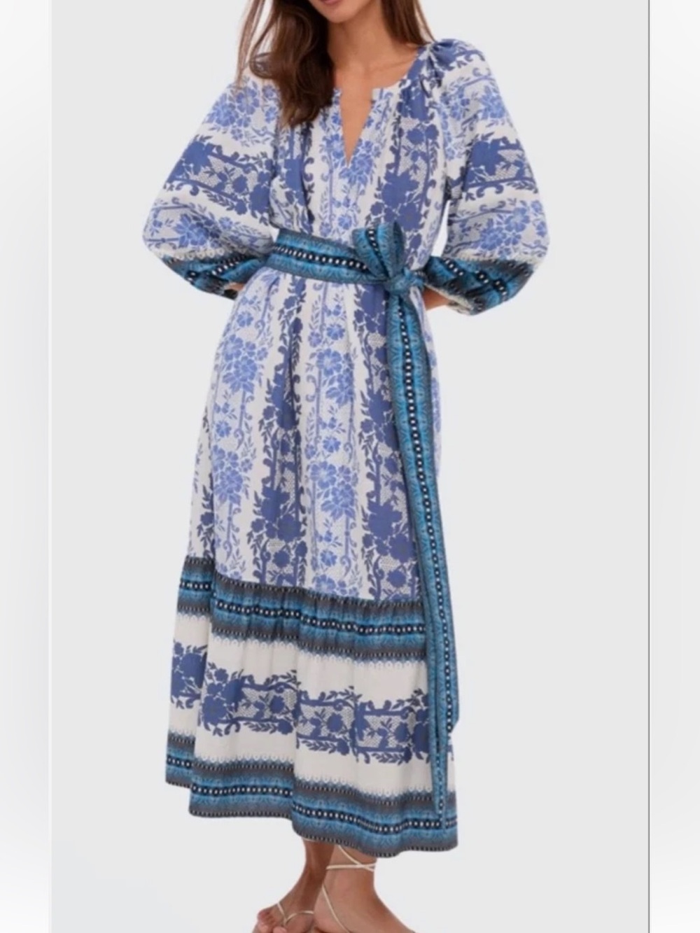 Tuckernuck Cream and Blue Printed Maxi Dress